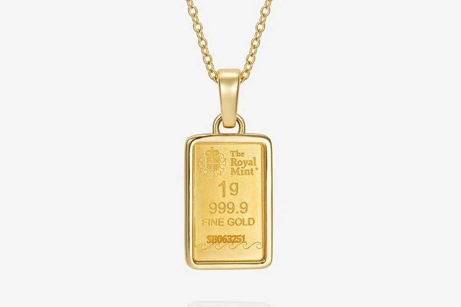 Rückseite des Anhängers von The Royal Mint mit der Prägung 1 g, 999.9 Fine Gold