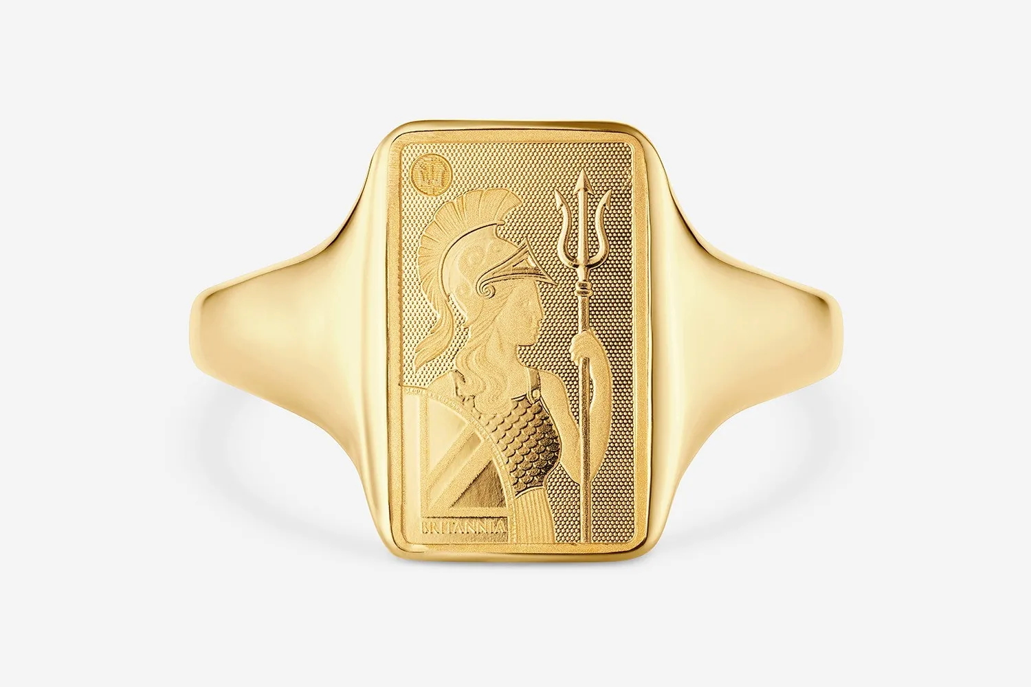 Siegelring von The Royal Mint aus 18 Karat Gelbgold mit Britannia-Barren als Siegelfläche