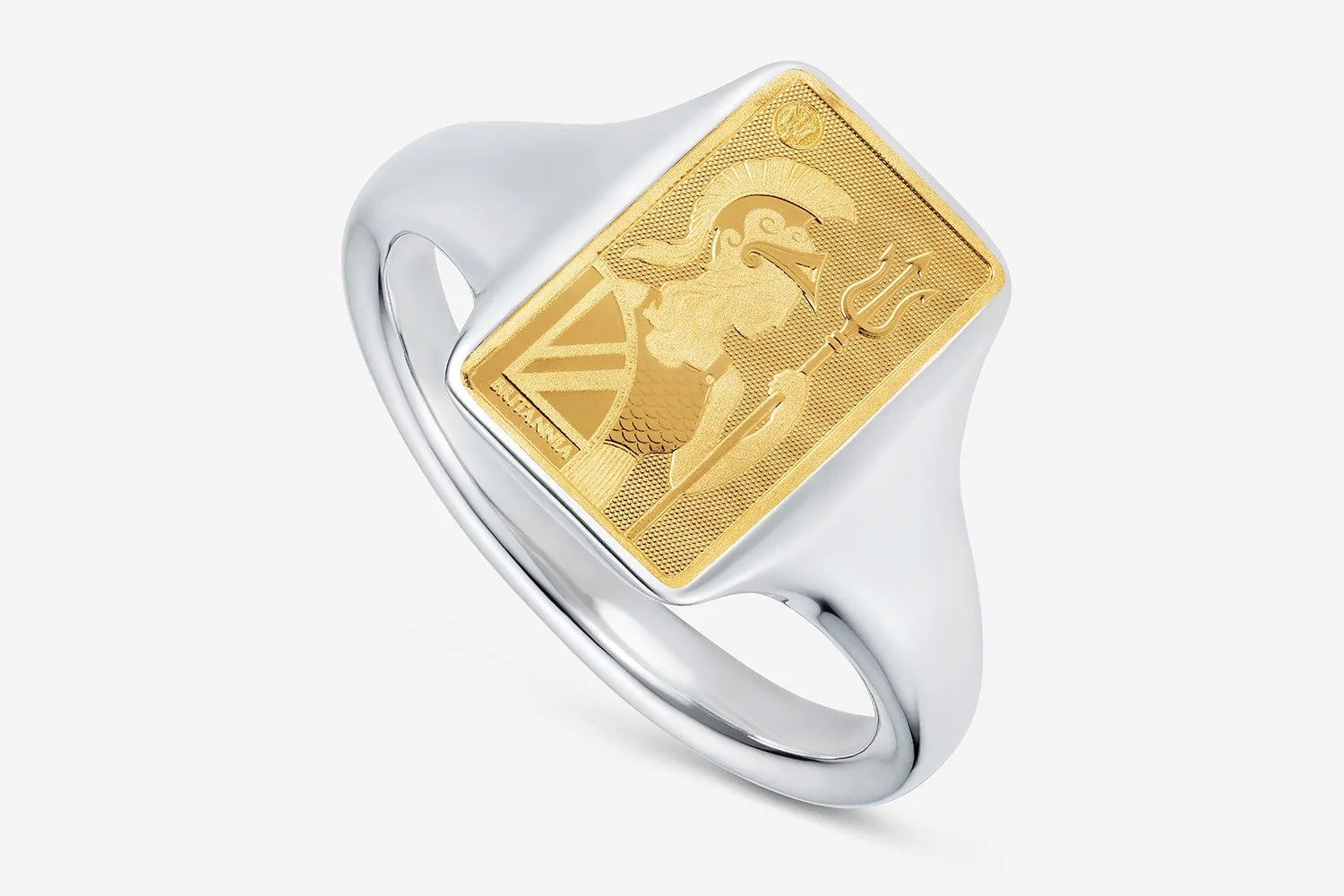 Siegelring von The Royal Mint in Sterlingsilber mit goldenem Britannia-Barren